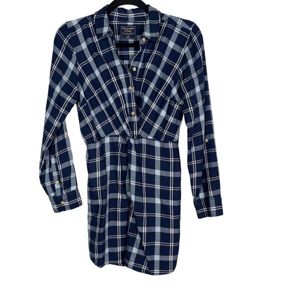 Abercrombie & Fitch Womens XSmall Blue White Plaid Button Front Knot Shirt Dress - Picture 1 of 9